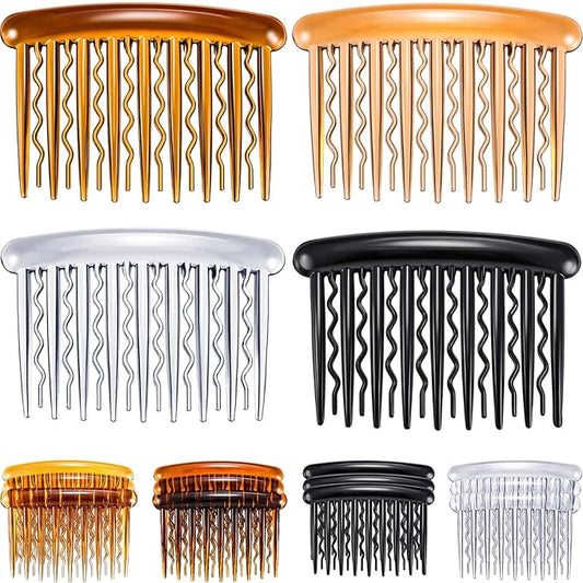 12 Pieces Plastic Teeth Hair Combs Tortoise Side Comb Hair Accessories(Black, Transparent, Dark Brown, Light Brown)
