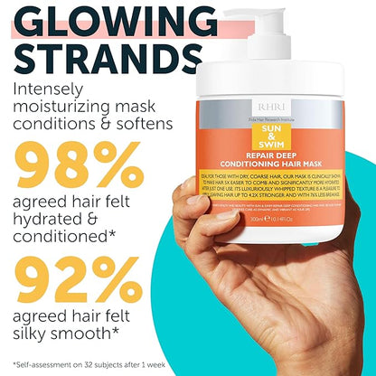 11 Fl.Oz Sun & Swim Repair Deep Conditioning Hair Mask, Hydrates and Strengthens Dry, Coarse Hair Contains Hyaluronic Acid, Hydrolyzed Protein, Reduces Breakage by 76%, UV and Chlorine Protection