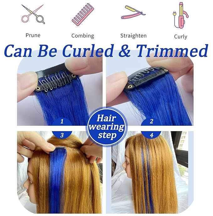 12 PCS Multicolored Hair Extensions clip in Kids Highlights 20inch Straight Colored Hair Extension Clip In For Girls and Women Party Rainbow Wig Hairpieces