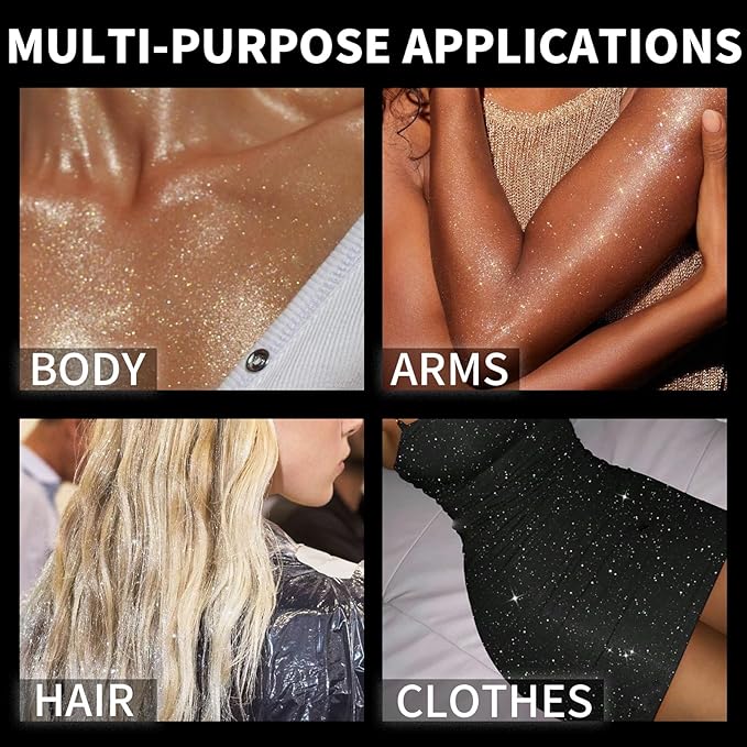 Body Glitte Spray, 150ML Gold Glitter Spray for Hair and Body, Long-Lasting and Quick-Drying Glitter Hairspray for Kids Women, Body Shimmer Festival Rave and Makeup 4.2 Fl Oz