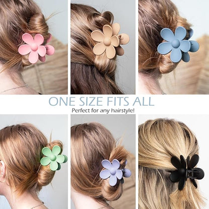 Flower Hair Clips 6 PCS Flower Claw Clips for Women Matte Large Claw Clips Strong Hold Jaw Clamps Hair Accessories for Thick Hair 6 Colors