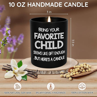 TEEZWONDER Mothers Day Gifts for Mom from Daughter Son - Favorite Child Scented Candle Vanilla Lavender 10 oz - Mother's Day Fathers Day Gift for Dad Grandma Grandpa, Mom Birthday Gifts for Women