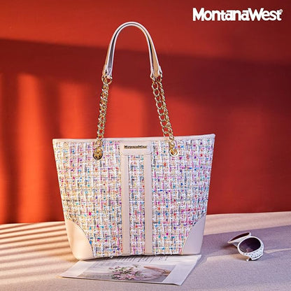 Montana West MEDIUM Tote Bag for Women Quilted Chain Handbags Shoulder Purse