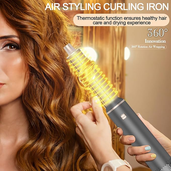 5-in-1 Hair Dryer Brush with Hot Air Curling & Negative Ion Technology - Versatile Styler for Drying, Curling, Straightening, and Volume Boosting