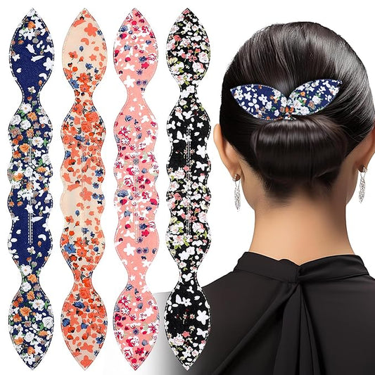 4 Pcs Deft Hair Bun Maker French Twist Rabbit Ear Bun Twister Hair Bun Maker Twist Bun Hair Band Donut Quick Twister Deft Hair Bun Makers for Women & Girls Hair Styling Accessories