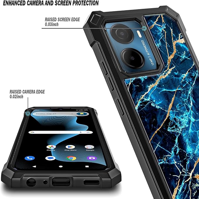 for Cricket Magic 2 5G Case (2024), AT&T Propel 2 5G with [Built-in Screen Protector], [9FT Military Grade Drop Tested] Full-Body Protective Shockproof Bumper Case (Marble Spphire)