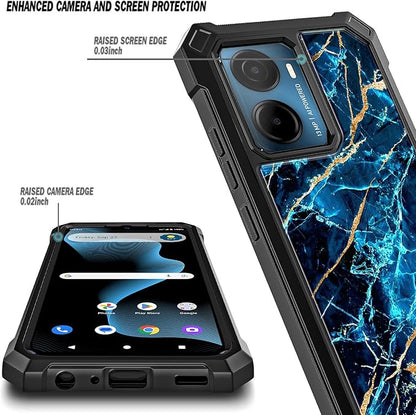 for Cricket Magic 2 5G Case (2024), AT&T Propel 2 5G with [Built-in Screen Protector], [9FT Military Grade Drop Tested] Full-Body Protective Shockproof Bumper Case (Marble Spphire)