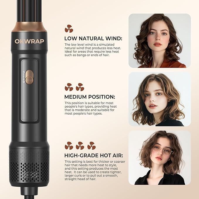 6 in ONE Blow Dryer Brush, Curling Wand Hair Styling Tools Set, Ionic Hot Air Brush Hair Dryer, Massage Oval Hair Dryer Brush, Left&Right Hair Curlers (Black Gold)