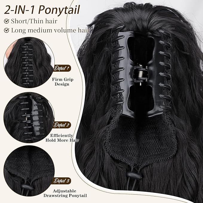 ORSUNCER Ponytail Extension 18" Curly Pony Tail Clip in Claw Ponytail Fluffy Natural Looking Synthetic Hairpiece for Women