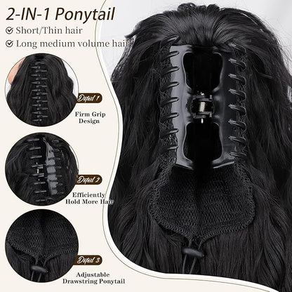 ORSUNCER Ponytail Extension 18" Curly Pony Tail Clip in Claw Ponytail Fluffy Natural Looking Synthetic Hairpiece for Women
