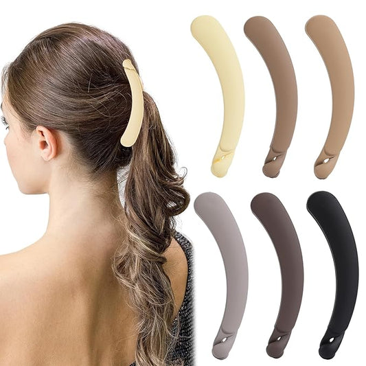 6 PCS Banana Hair Clips, Brown Banana Clips for Women Girls, Claw Clips for Thick Thin Hair, 4 In Hair Clips for Ponytail Holders, Women Hair Accessories Gifts, Simple