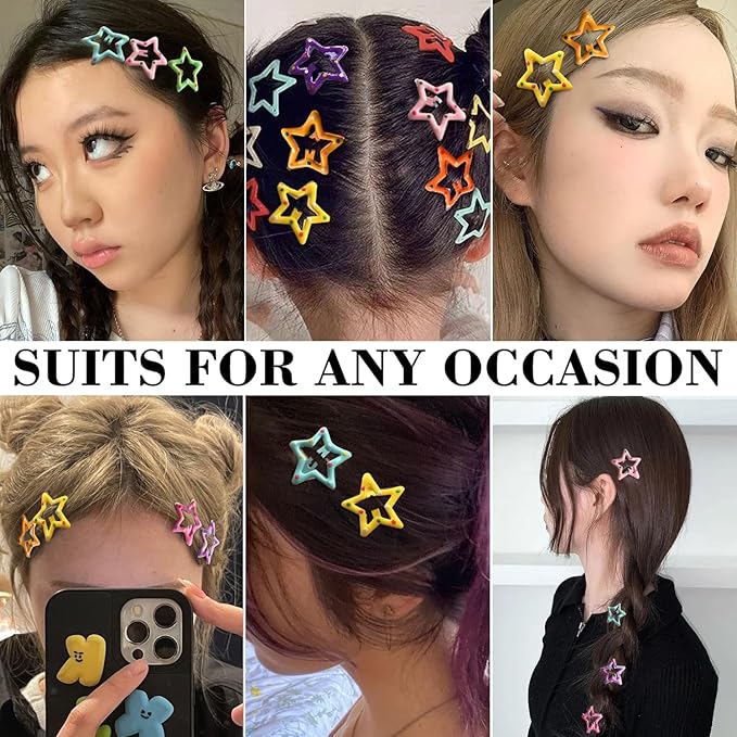 15 PCS Metal Hair Barrettes - Non-Slip 1.22" Star Snap Hair Clips for Girls, Women, and Children - Multicolor Hair Accessories