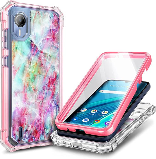 Compatible with Cricket Debut S2 / ATT Calypso 4 Phone Case with [Built-in Screen Protector], Full-Body Protective Shockproof Rugged Bumper Cover Case (Fantasy)