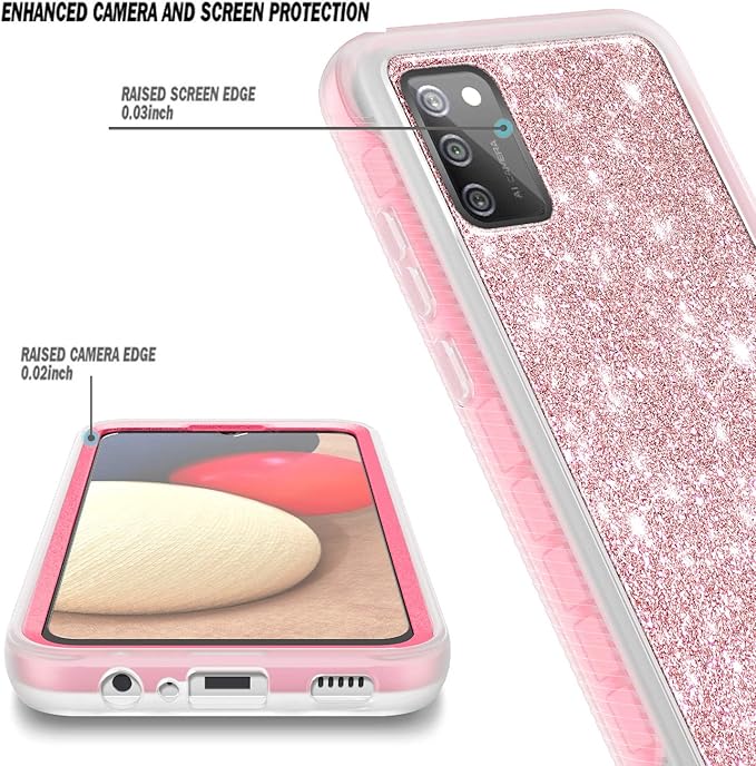 NZND Case for Samsung Galaxy A03S with [Built-in Screen Protector], Full-Body Protective Shockproof Rugged Bumper Cover, Impact Resist Phone Case (Glitter Rose Gold)
