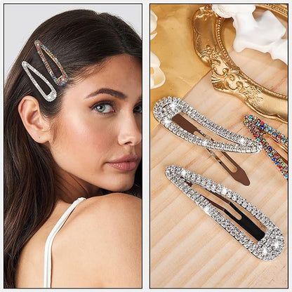 8PCS Rhinestone Hair Clips, Water Drop Crystal Hair Barrettes, Bling Metal Snap Duckbill Hairpins Sparkle Hair pin, Glittering Hair Accessories for Women Girls-Color, Gold, Silver, Black