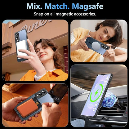 OWKEY for Samsung Galaxy S25 Edge Case 6.65'',Magnetic S25 Edge Case for Magsafe with Tempered Glass Screen, [Shockproof Military] Translucent Back Slim Bumper Cover Phone Case s25 Edge, Black