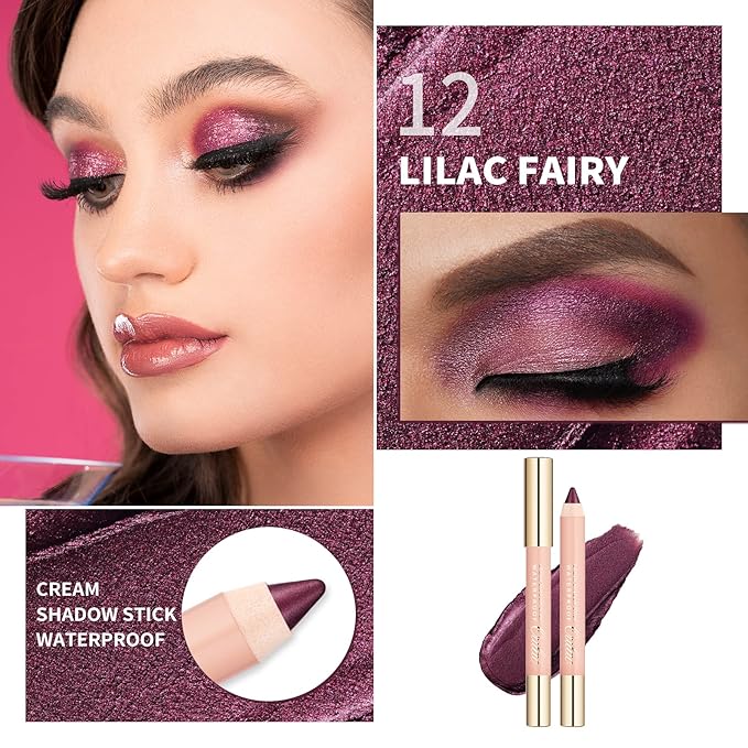 Oulac Waterproof Eye Pencil Glitter- Highly Pigmented Eyeshadow Stick Smooth and Long Lasting, Shimmering Glitter Finish, Blendable Eyes Makeup, Vegan Beauty 3.8g, (12) Lilac Fairy