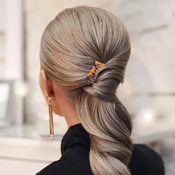 6 Pcs French Hair Side Combs Small Decorative French Twist Hair Styling Accessories, Strong Hold Hair Comb Clips for Women (Bllack, Yellow Acetate, Red Acetate)