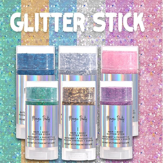 Holographic Flash Stick, Holographic Glitter Cosmetics-Body, Face, Eyes, Hair, Nail Makeup, Colorful Stage Makeup，Party Carnival Shining Glitter， Festival Loose Glitter Set (04# Green)