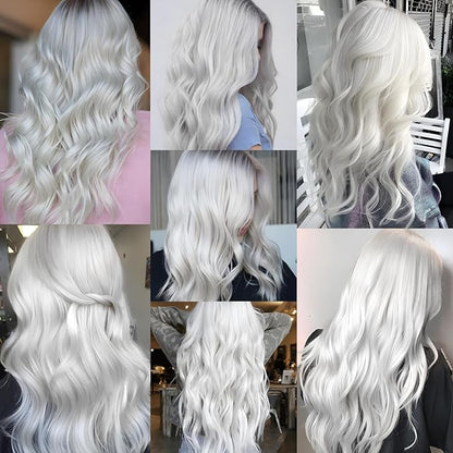 10 PCS White Hair Extensions Clip-in, Curly Wavy Synthetic Hairpieces Clip in Rainbow Neon Party Highlights, Colorful Hair Accessories for Girls Women