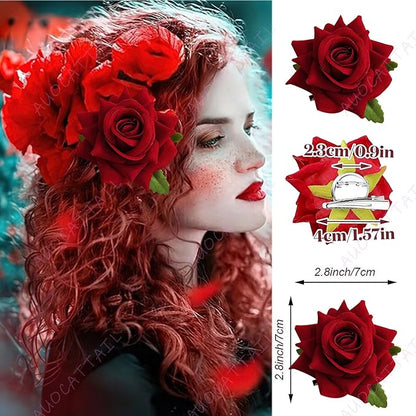 14 Pieces Halloween Rose Hair Clip U-Shape Hair Flowers Fork Clip Gothic Styling Hair Accessories for Cosplay Ghost Bridal Halloween Costume