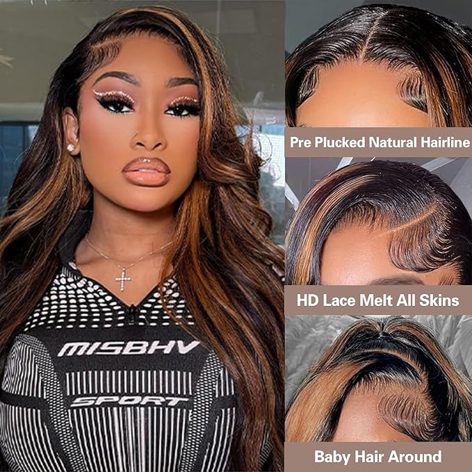 13x4 Body Wave Lace Front Wigs Human Hair 180 Density FB/30 Balayage Ombre Lace Front Wig Human Hair Pre Plucked with Natural Hairline HD Full Frontal for Black Women 18 Inch