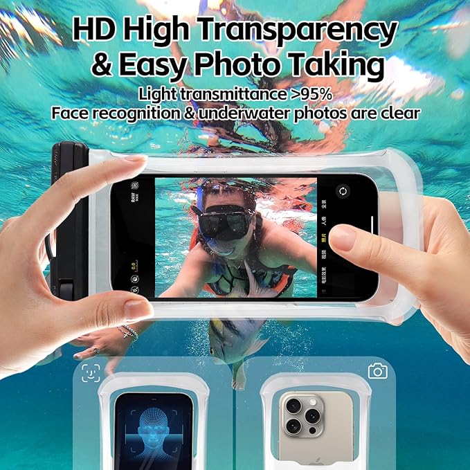 2PCS Waterproof Phone Pouch- [3D Design ], Waterproof Phone Case for iPhone 15 14 13 Pro Max Plus Galaxy Google Up to 8", Dry Bag for Beach Cruise Travel, Black/Clear