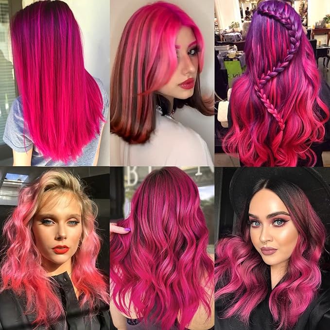 12 PCS Hot Pink Hair Extensions Clip in, Colored Party Highlights Extension for Kids Girls Synthetic Hairpiece Straight 22 inch