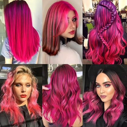 12 PCS Hot Pink Hair Extensions Clip in, Colored Party Highlights Extension for Kids Girls Synthetic Hairpiece Straight 22 inch