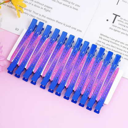24 Packs Duck Bill Clips, Bantoye 3.35 Inches Rustproof Metal Alligator Curl Clips with Holes for Hair Styling, Hair Coloring, Gradient Deep Blue