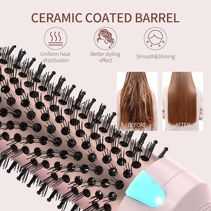 K&K 1 1/2 Inch Ceramic Tourmaline Ionic Heated Round Brush Curling Brush Creates Blowout Look -Creates Root Volume & Loose Curls Volume Curls Dual Voltage Hair Styling Tool (Pale Pink, 1.5 Inch)