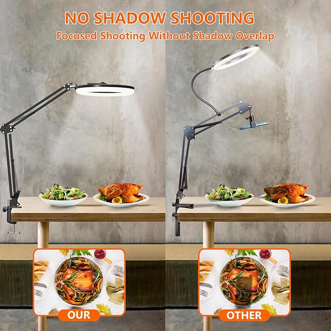 Upgrade 10’’ Ring Light Overhead Phone Mount,LED Selfie Light with Stand and Phone Holder for iPhone and Laptop,Desk Light for Video Recording, Live Streaming,Zoom Meeting, YouTube，Tiktok