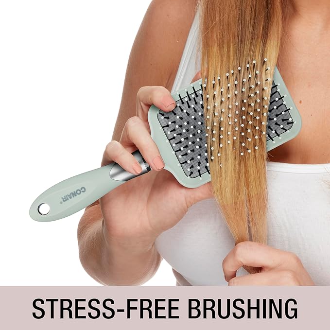 Conair Velvet Touch Paddle Cushion hair brush - Detangling hairbrush - curly or straight styles - men or women - detangler - features soft touch handle - Colors at Random