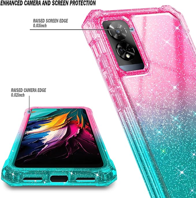 Designed for TCL 50 XE 5G Phone Case, 50 XE NXTPAPER 5G Case with Screen Protector, [Raised Corners Drop Protection] Full-Body Protective Shockproof Rugged Bumper Cover (Glitter Pink/Aqua)