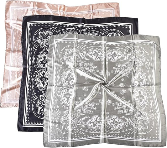 35 x 35 Women's Fashion Pattern Large Square Silk Like Hair Scarf Head Sleeping Wrap Satin Neck Bandana for Gift…