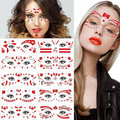 10 Sheets 4th of July Flag Temporary Tattoos Stickers Face Eye Body Makeup Red Maple Leaf Star Hat Heart Butterfly Patriotic Party Decor Supplies