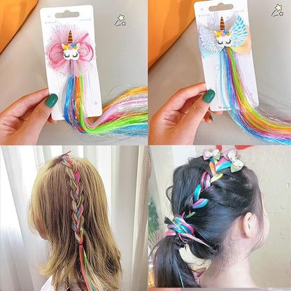 6 Pcs Hair Clips for Girls, Rainbow Hairpieces Hair Extensions Cute Colored Hair Clips for Kids Little Girls