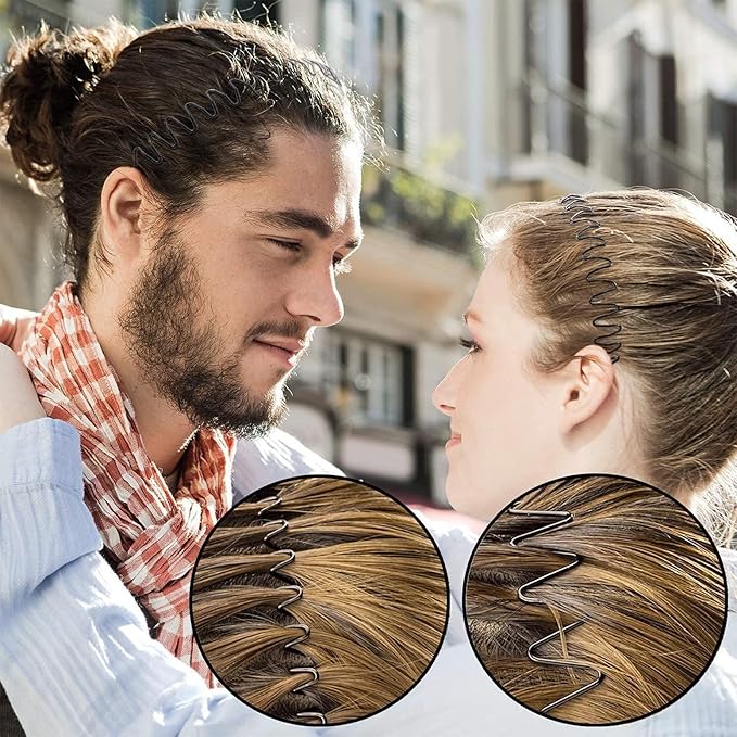3pcs Hair Bands for Men Metal Fashion Headbands for Women Unisex Black Hair Bands Spring Non-Slip Headbands for Sports and Daily Wear