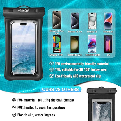 NEPHI IP68 Waterproof Phone Pouch 2 Pack-Up to 8.0"，Adjustable Neck Lanyard Floating Waterproof Phone Case for iPhone,Phone Dry Bags for Vacation Beach Travel Essentials (Black White 2 Pack)