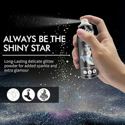 Body Glitter, Body Glitter Spray, Glitter Spray for Hair and Body, Long-Lasting and Quick-Drying Silver Glitter Hairspray Suitable for Stage, Festival Rave and Makeup Prom (2.11 Fl Oz)