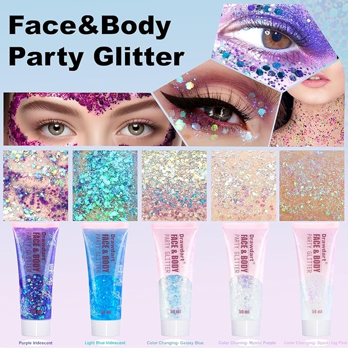 Galaxy Blue Face Body Glitter Gel,Color Changing Glitter for Face Hair Nails,Sparkling Glitter Gel for Women,Face Hair Sequins Party Festival Rave Makeup,50ml