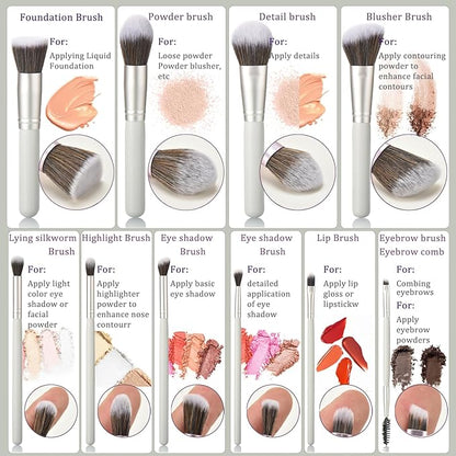 10Pcs Makeup Brush Set With Sponges And Drying/Storage Case，Best Gift For Women/Girls, Used For Powder, Foundation, Highlight, Eye Shadow, Concealer, Etc., Suitable For Beginners (Green 13pcs)
