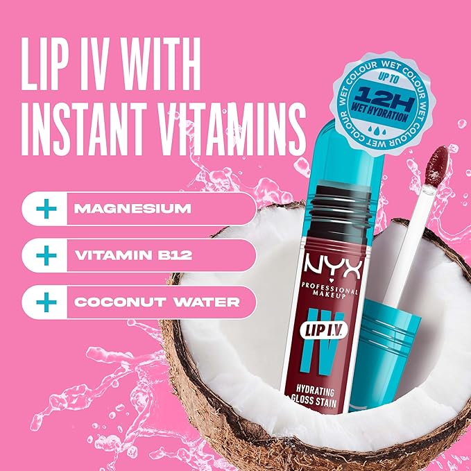 NYX PROFESSIONAL MAKEUP Lip IV Hydrating Glossy Lip Stain with 12HR Hydration - Drippin In Rose (Pink)
