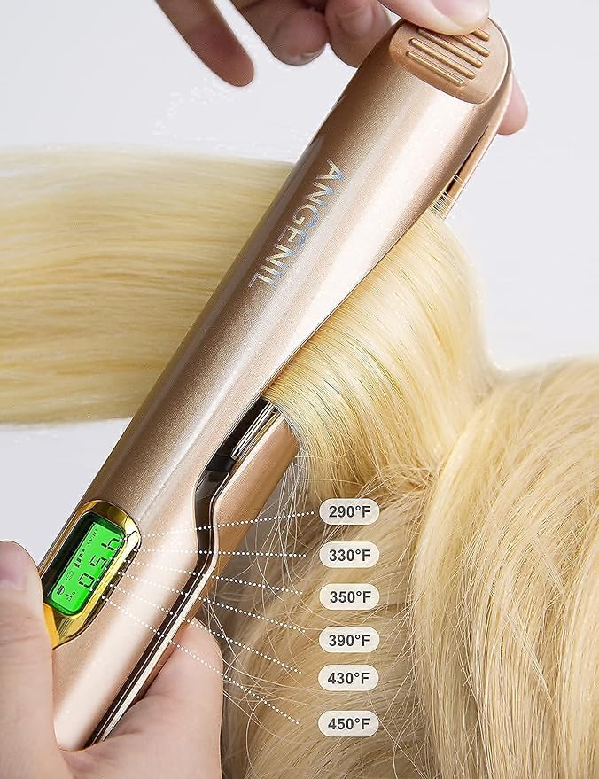 ANGENIL Dual Voltage Hair Straightener and Curler 2-in-1, Titanium Flat Iron for Straightening & Curl Hair with Digital LCD Display for All Hair Types, Twist Straightening Curling Iron