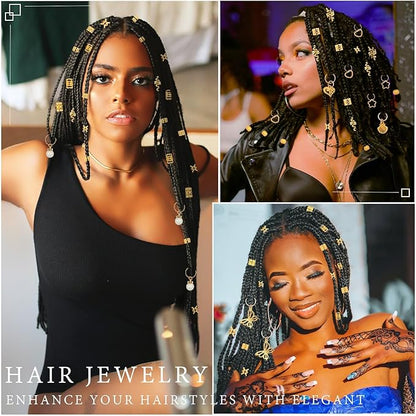 236PCS Gold Hair Accessories Set: Jewelry, Charms, Rings and Cuffs for Braids, Dreadlocks, Loc Styles and Rave Hair Styling
