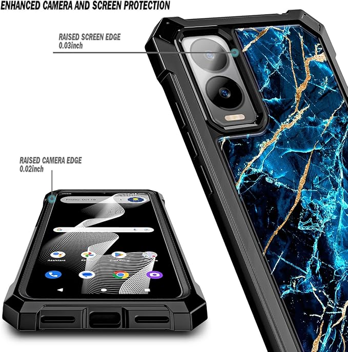 for Cricket Debut S3 Phone Case (U572AC), AT&T Vista 2 (2024 U572AA) with [Built-in Screen Protector] 9FT Military Grade Drop Tested Full-Body Protective Shockproof Bumper Cover -Marble Sapphire