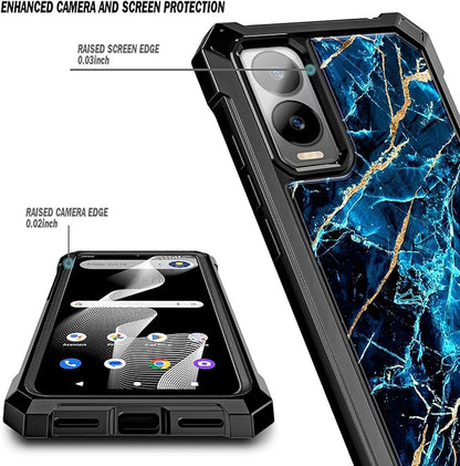 for Cricket Debut S3 Phone Case (U572AC), AT&T Vista 2 (2024 U572AA) with [Built-in Screen Protector] 9FT Military Grade Drop Tested Full-Body Protective Shockproof Bumper Cover -Marble Sapphire