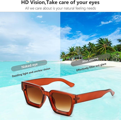 FEISEDY Retro 90s Square Sunglasses for Women Men Trendy Chunky Rectangle Sunglasses UV400 Protection B2385