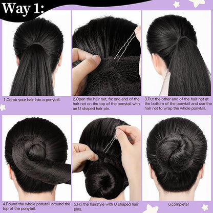 FANDAMEI 30cm Hair Net for Kids, Invisible Hair Nets 20PCS with 40PCS U Shaped Hair Pins, Hair Nets for Buns, Bun Hair Nets for Ballet Girls Hair Accessories Set for Women, Girls-Black