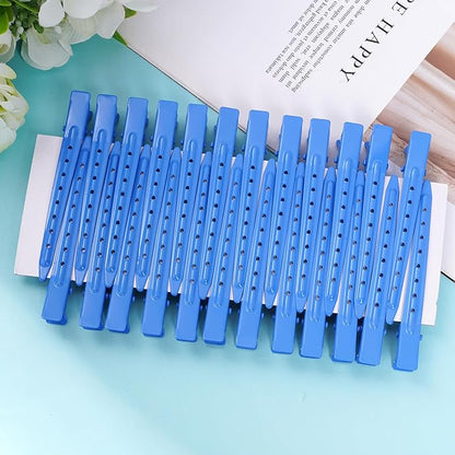 24 Packs Duck Bill Clips, Bantoye 3.35 Inches Rustproof Metal Alligator Curl Clips with Holes for Hair Styling, Hair Coloring, Dark Blue